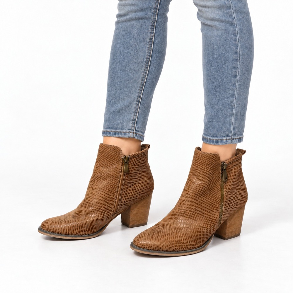 Corina Women's Size 8.5 EU 39 Brown Embossed Textured Double Zip Ankle Boots
